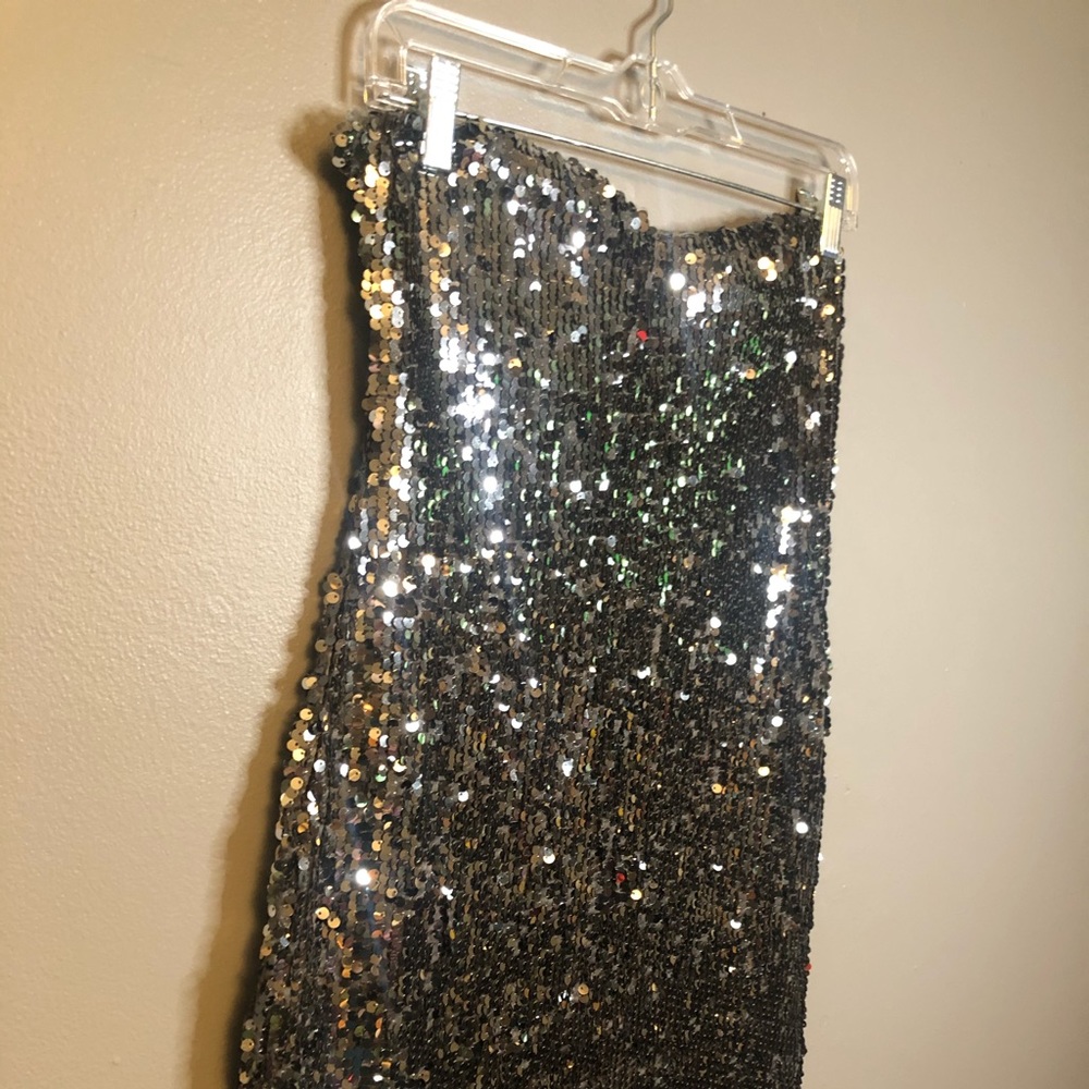 Silver Sequined Strapless Boutique Dress